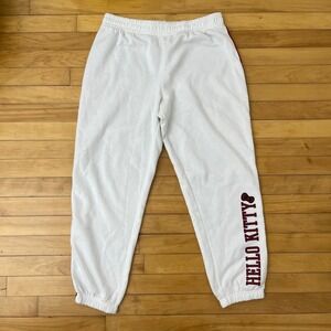 Hello Kitty Sanrio White Jogger Sweatpants Burgundy Side Stripe Graphic Mens L